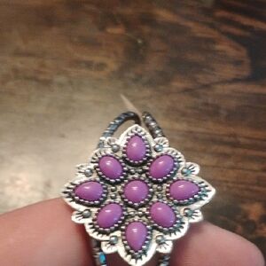 Elegant Purple Floral Silver Bracelet